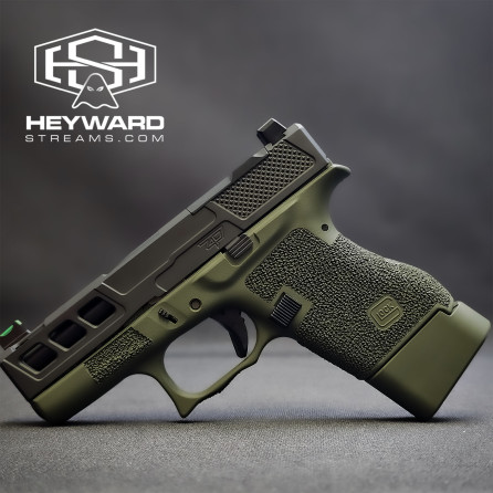 Custom Glock 43, Ultra-Compact, Full Hand-Made Stippled, Od Green Cerakote, 9mm