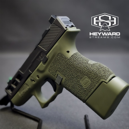 Custom Glock 43, Ultra-Compact, Full Hand-Made Stippled, Od Green Cerakote, 9mm