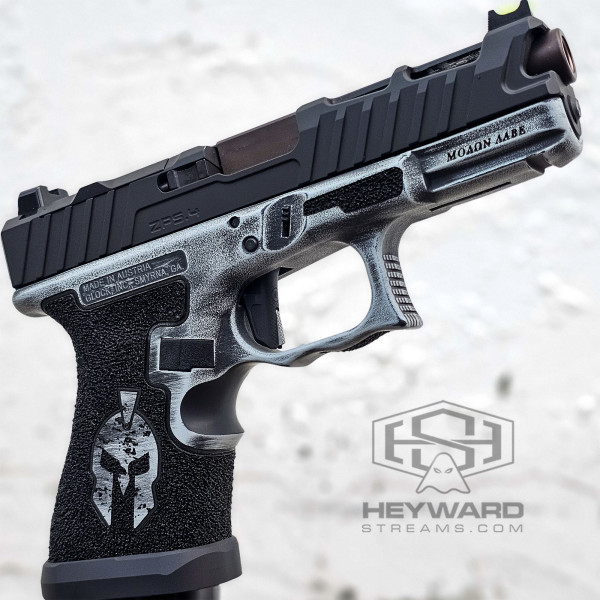 King Sparta, Complete Customized Glock Pistol for Glock 19 Gen 3, Winter Battle Worn, 9mm