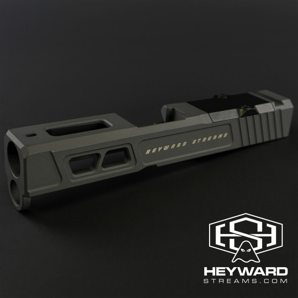 Heyward Streams HS-J02 Stripped Top Ported Slide for Glock 26 Gen 3 and 4, Sniper Gray, RMR Optic Cut, 9mm