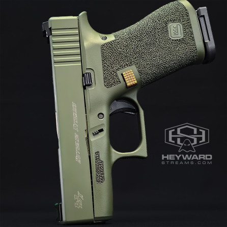 Custom GLOCK 43x, Ultra-Conceal Size, Hand-Stippling, OD GREEN Cerakote, 15 Round Capacity, 9mm