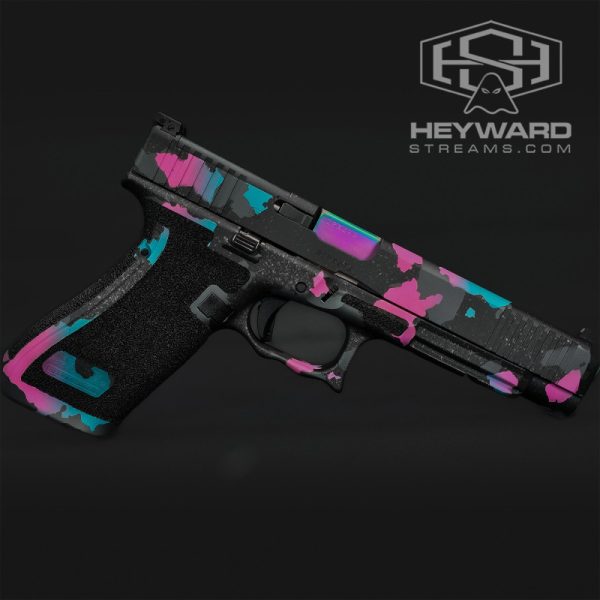 Custom Glock 34 Gen 5, Miami-Vice Cerakote, Stippled - Image 2
