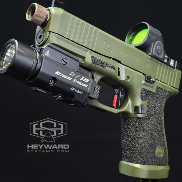 Custom Glock 19 Gen5, Stippled, OD Green Cerakote, 2.5lb Enhanced Trigger - Image 2