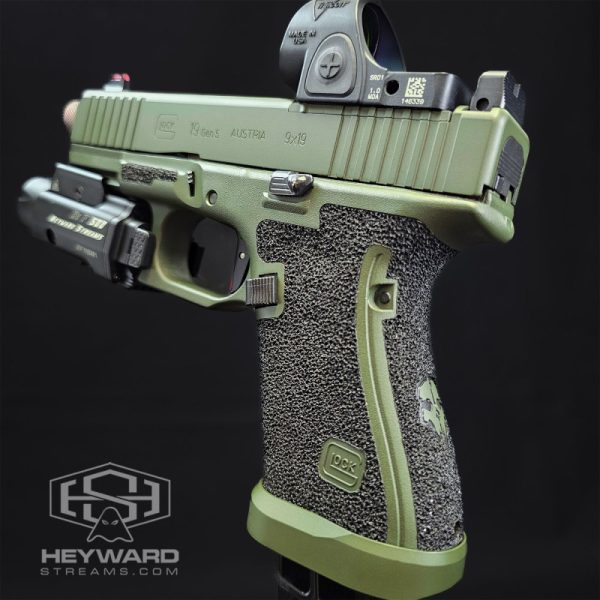Custom Glock 19 Gen5, Stippled, OD Green Cerakote, 2.5lb Enhanced Trigger - Image 5