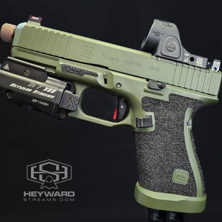 Custom Glock 19 Gen5, Stippled, OD Green Cerakote, 2.5lb Enhanced Trigger