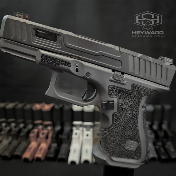 Custom Glock 19 Gen5, Stippled, HS-B00 Slide, Sniper Grey Cerakote Finish