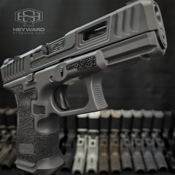 Custom Glock 19 Gen5, Stippled, HS-B00 Slide, Sniper Grey Cerakote Finish - Image 4