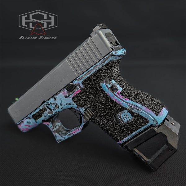 Custom Glock 26 Gen3 , Hand-Stippling, Cotton-Candy Cerakote, 9mm Subcompact - Image 3